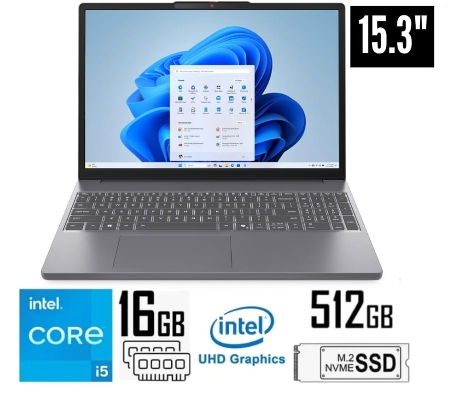 Lenovo Ideapad Slim 3 15IRH10, Core I5-13420H Hasta 4.5GHz, 16GB DDR5, 512GB SSD, 15.3 WUXGA IPS (1920x1200), Webcam FHD, Bluetooth, WiFi, Lector SD, Luna Grey, FreeDOS, Teclado Español